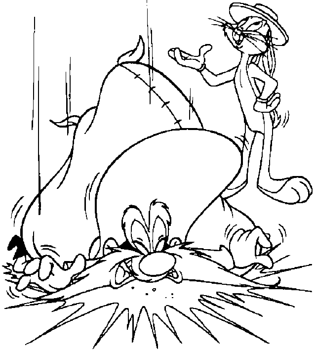 Bugs Bunny crushes Sam with a big bag
